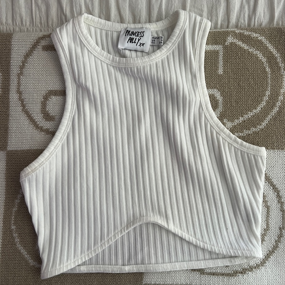 White Ribbed Princess Polly Crop Tank